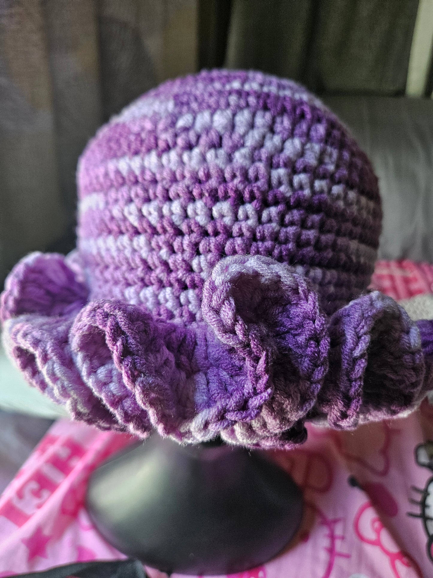 Purple Cozy Cotton Yarn Ruffle Hat
