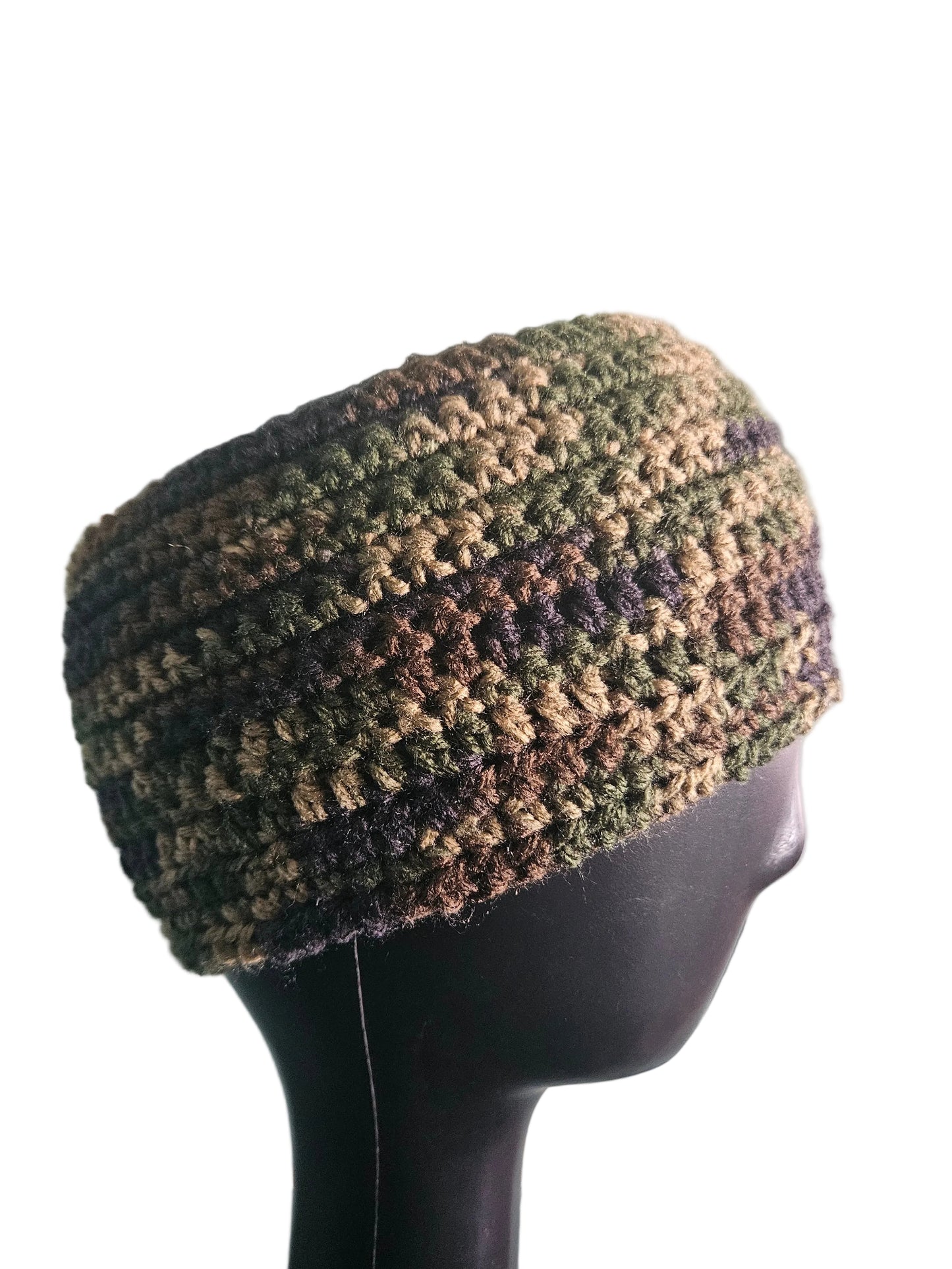 Handmade army color twisted crochet ear warmer with a twisted center detail, natural hair friendly