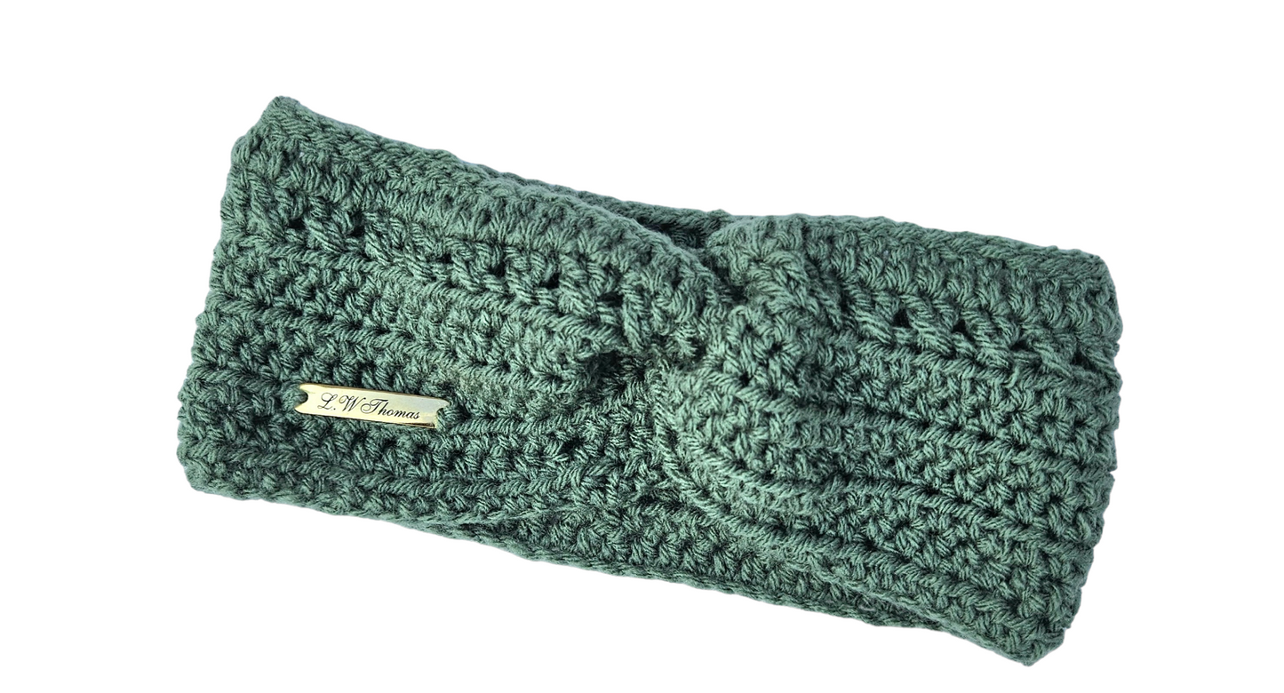 Green crochet twisted ear warmer headband turban