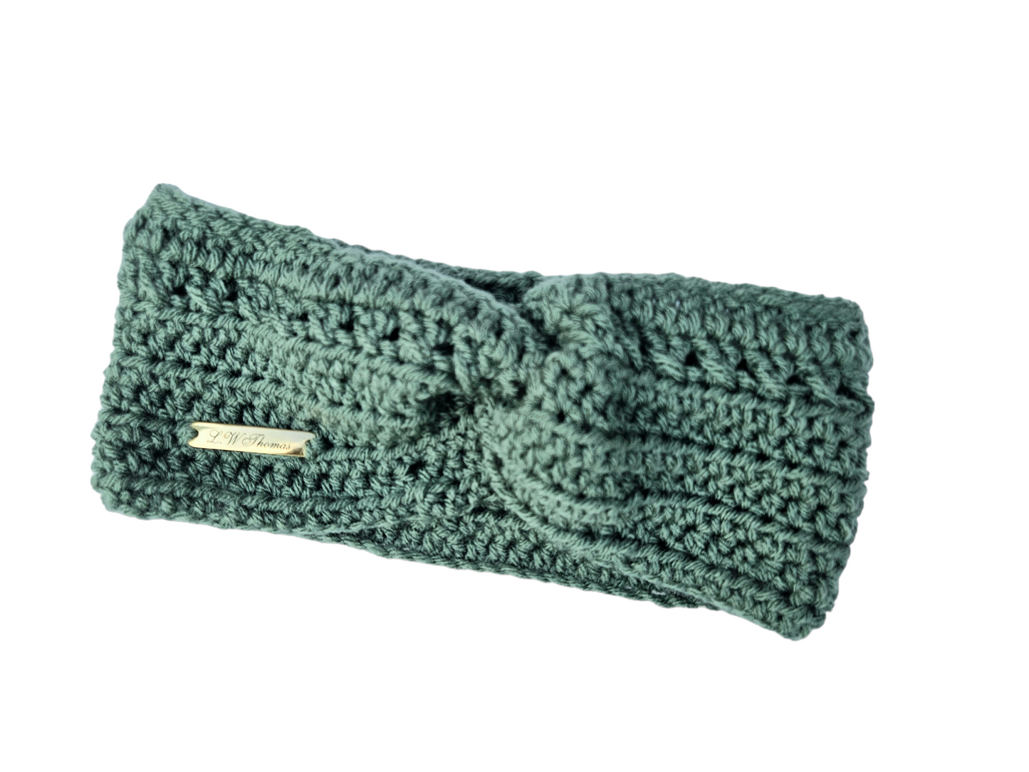 Green crochet twisted ear warmer headband turban