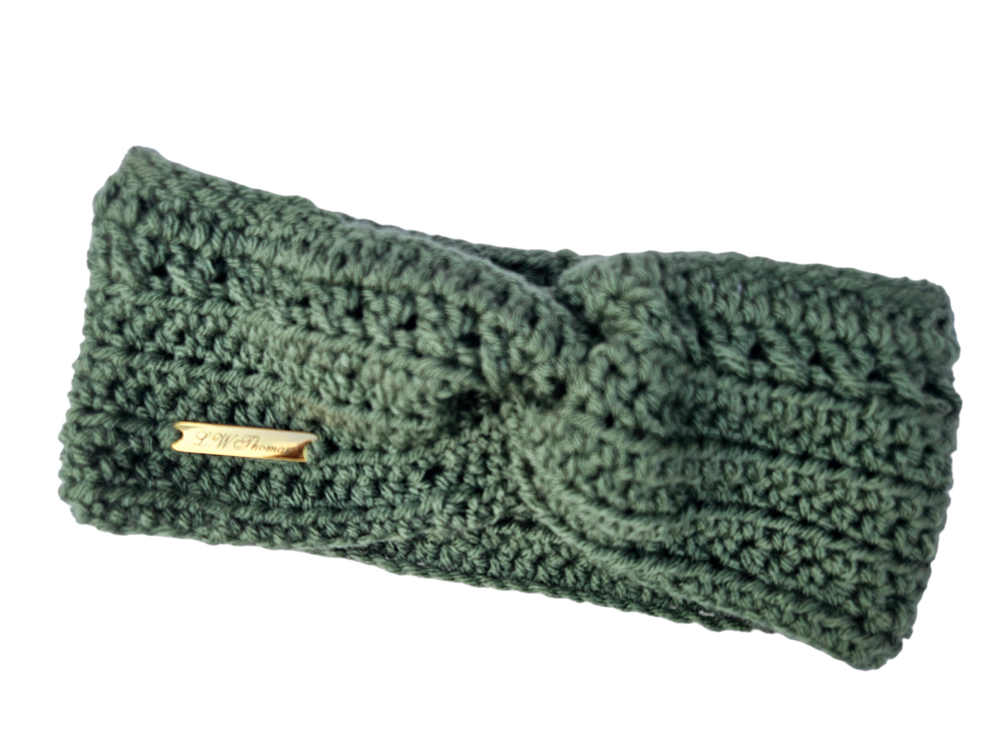 Green crochet twisted ear warmer headband turban