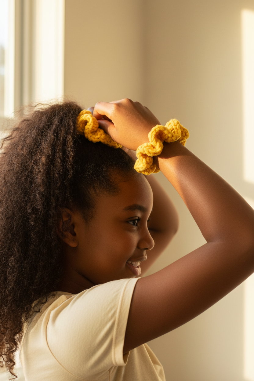 Yellow Crochet Scrunchie