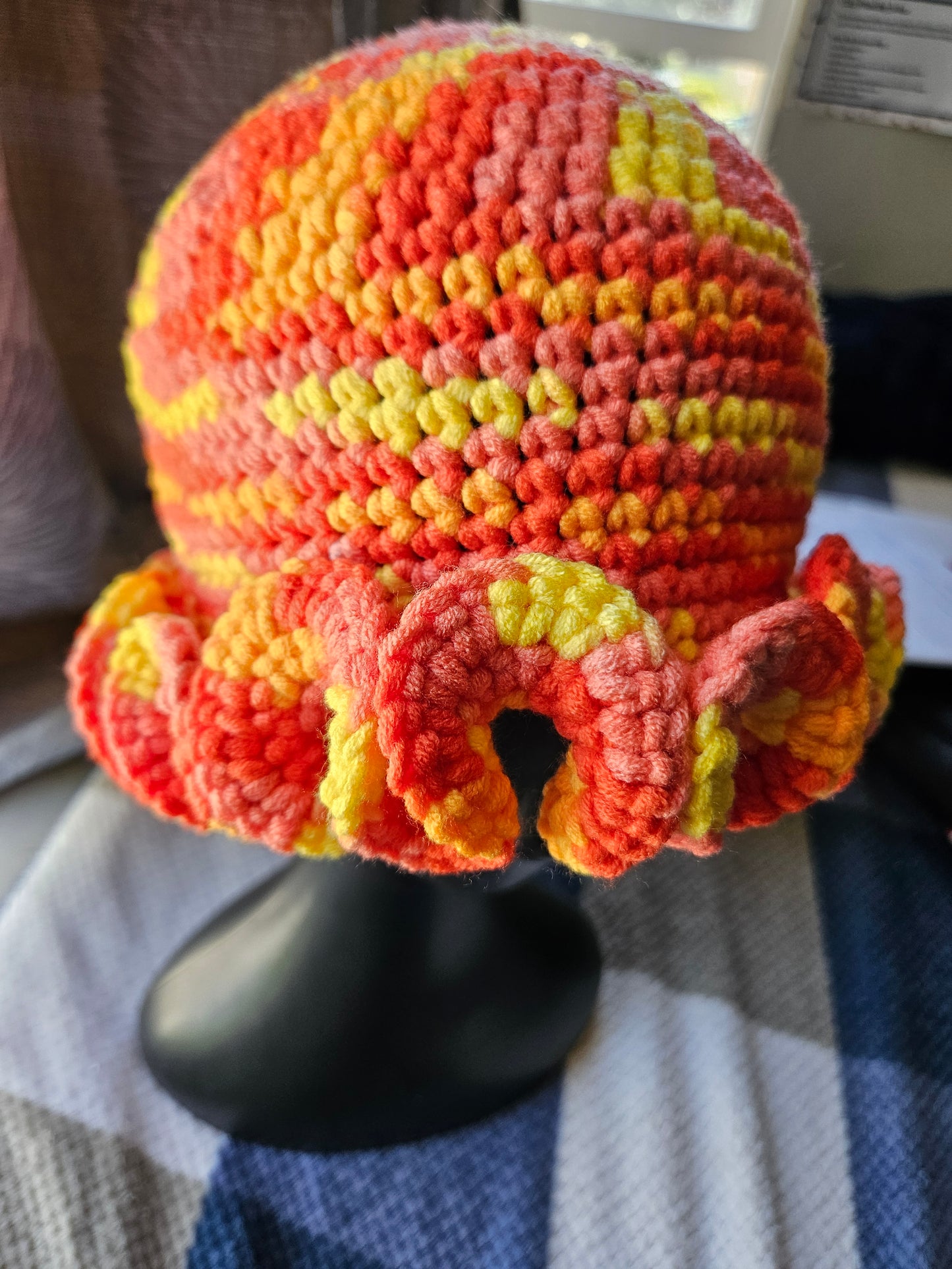 Peach Cozy Cotton Yarn Ruffle Hat