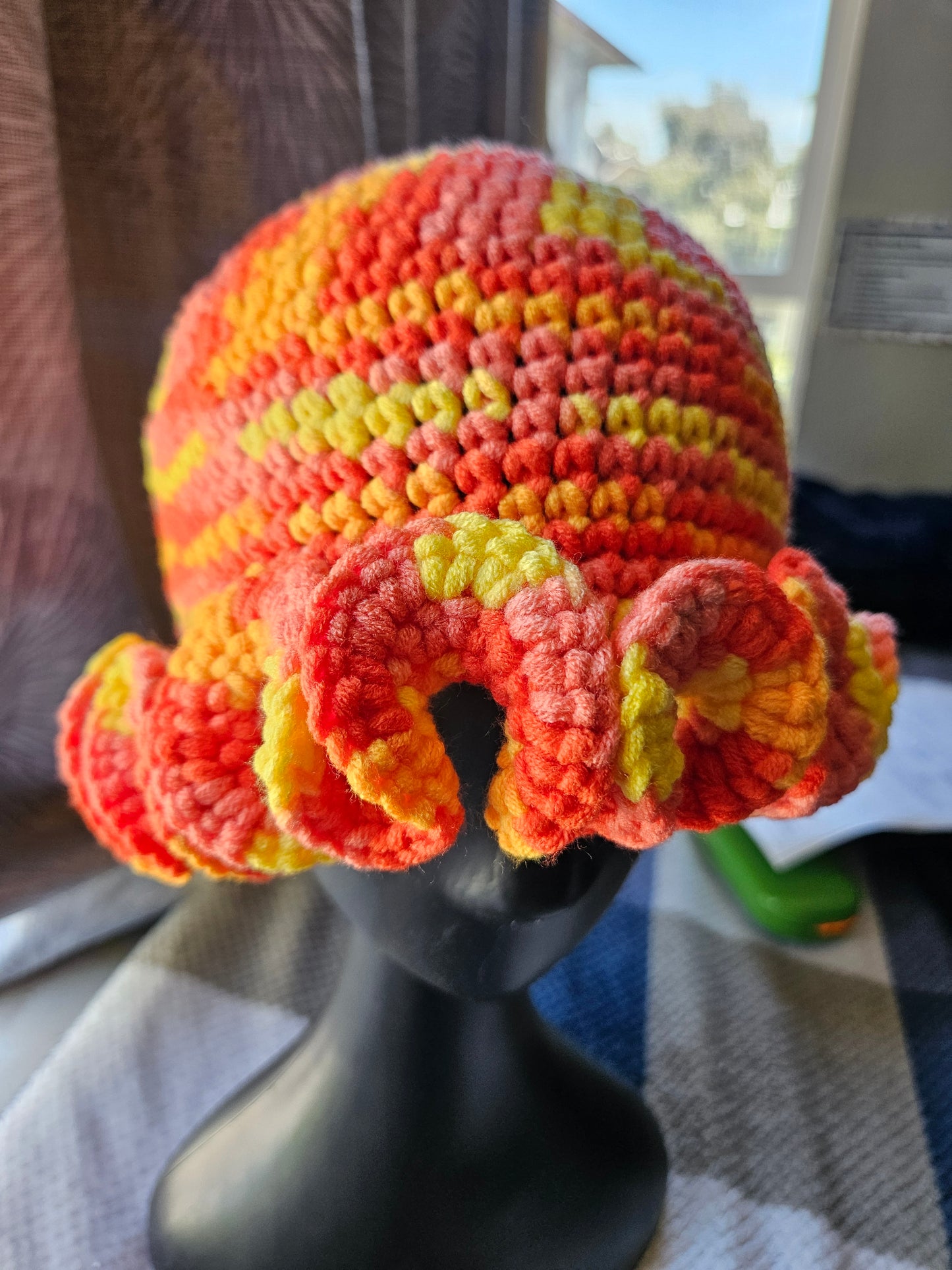 Peach Cozy Cotton Yarn Ruffle Hat