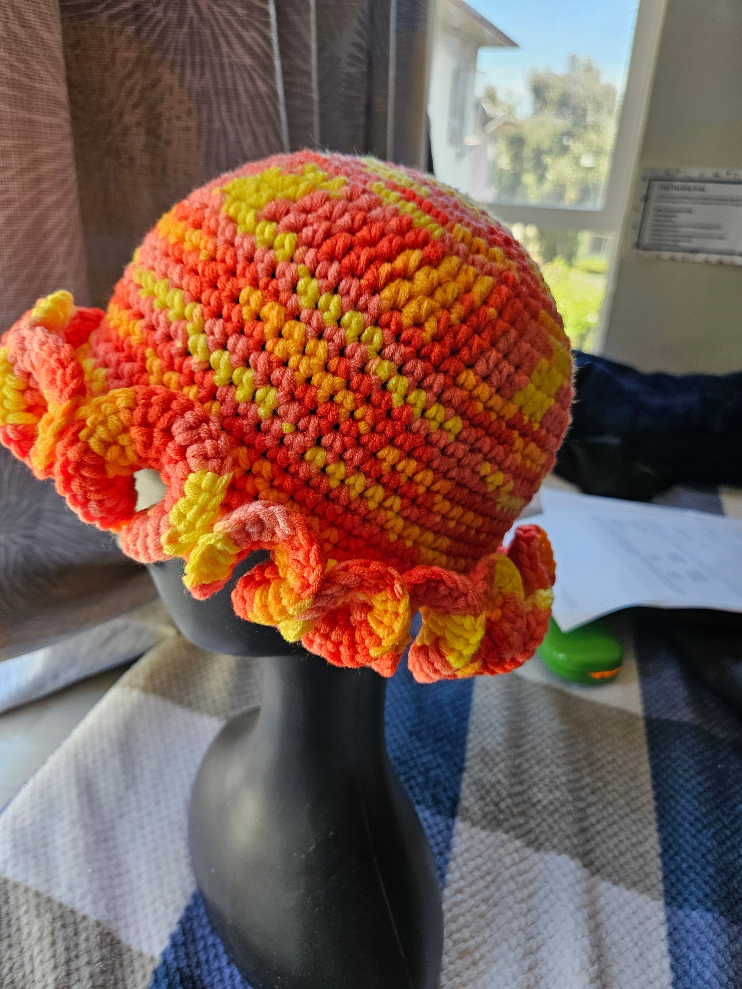 Peach Cozy Cotton Yarn Ruffle Hat