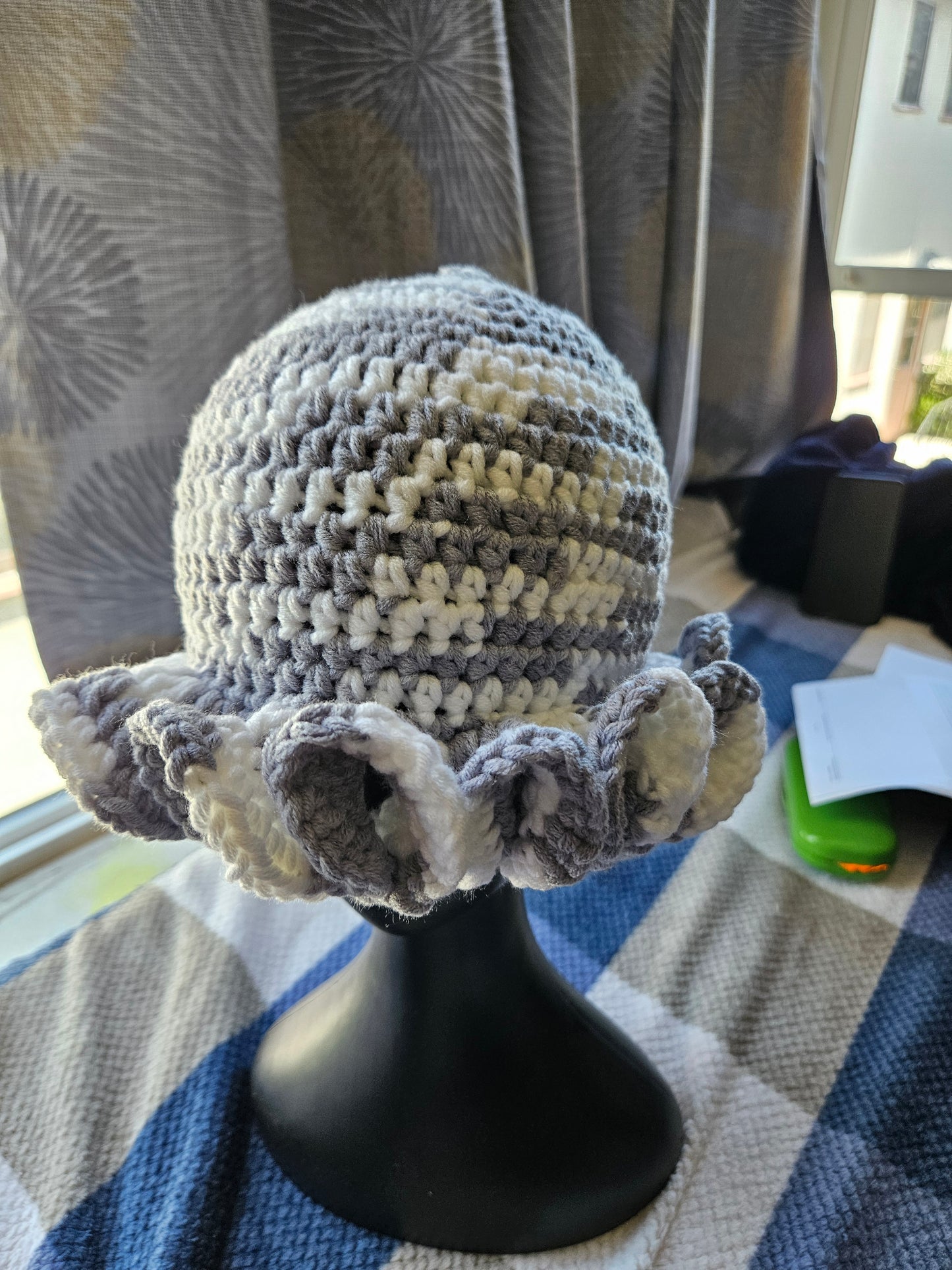 Silver Cozy Cotton Yarn Ruffle Hat