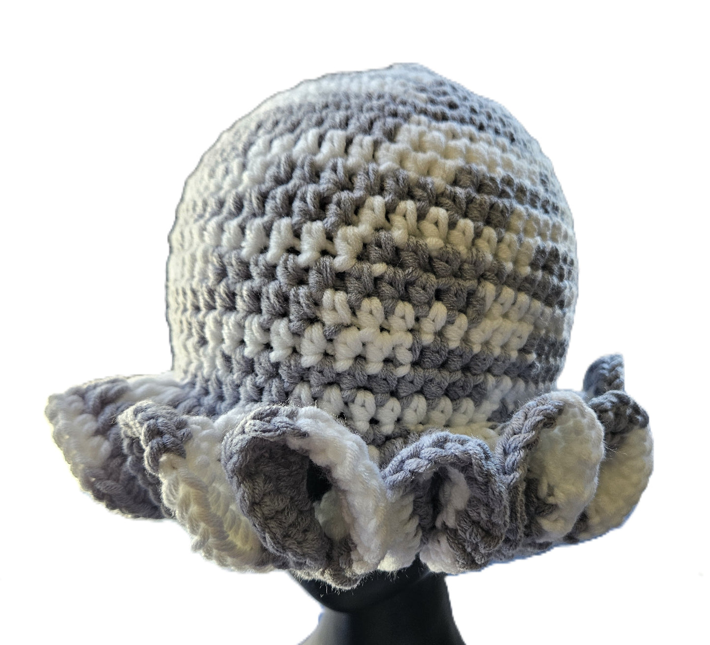Silver Cozy Cotton Yarn Ruffle Hat