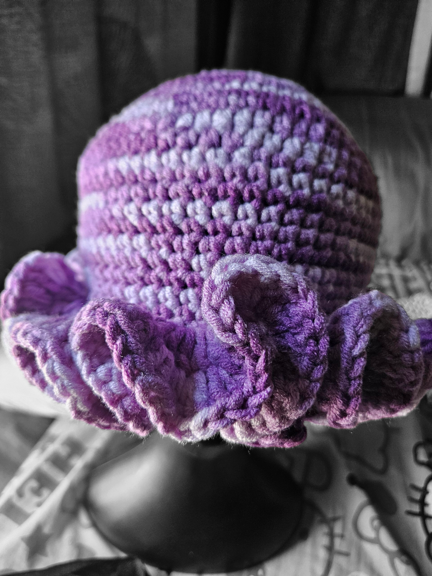 Purple Cozy Cotton Yarn Ruffle Hat