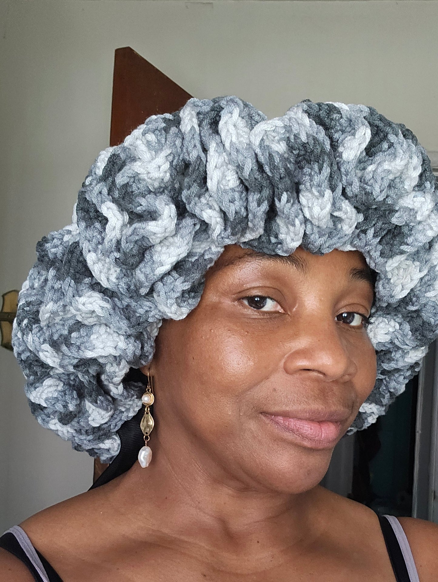 Gray Cozy Cotton Yarn Ruffle Hat