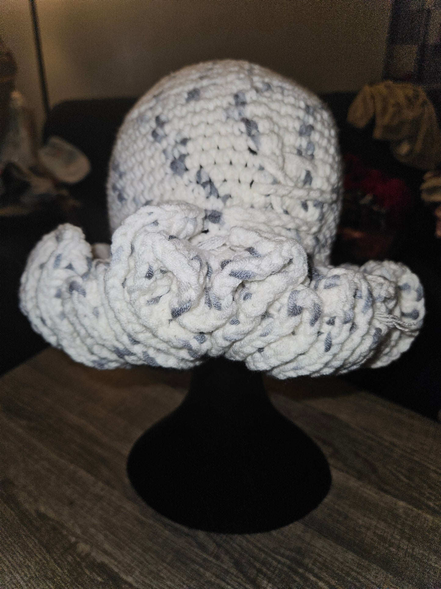 White Cozy Cotton Yarn Ruffle Hat