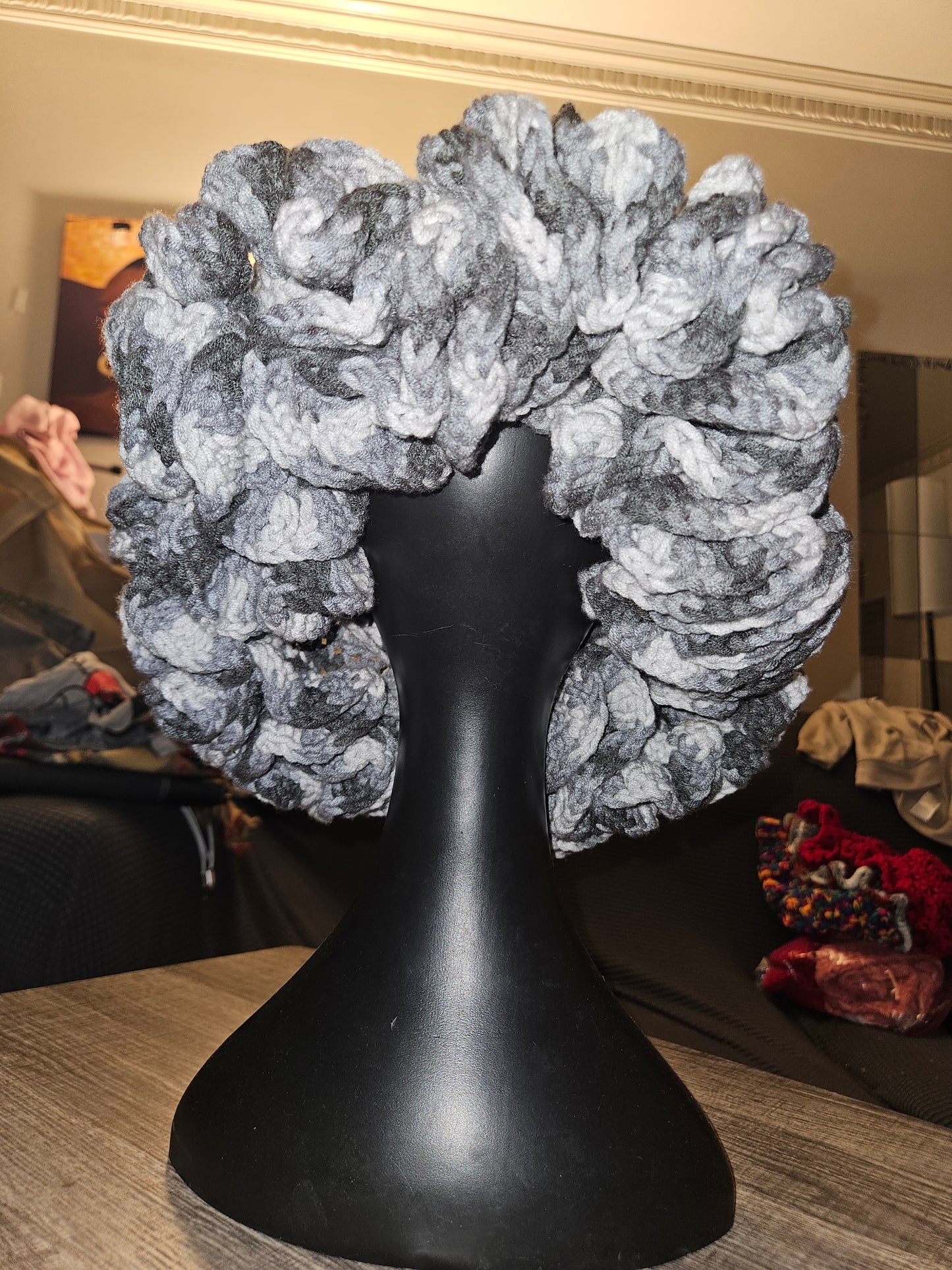 Gray Cozy Cotton Yarn Ruffle Hat