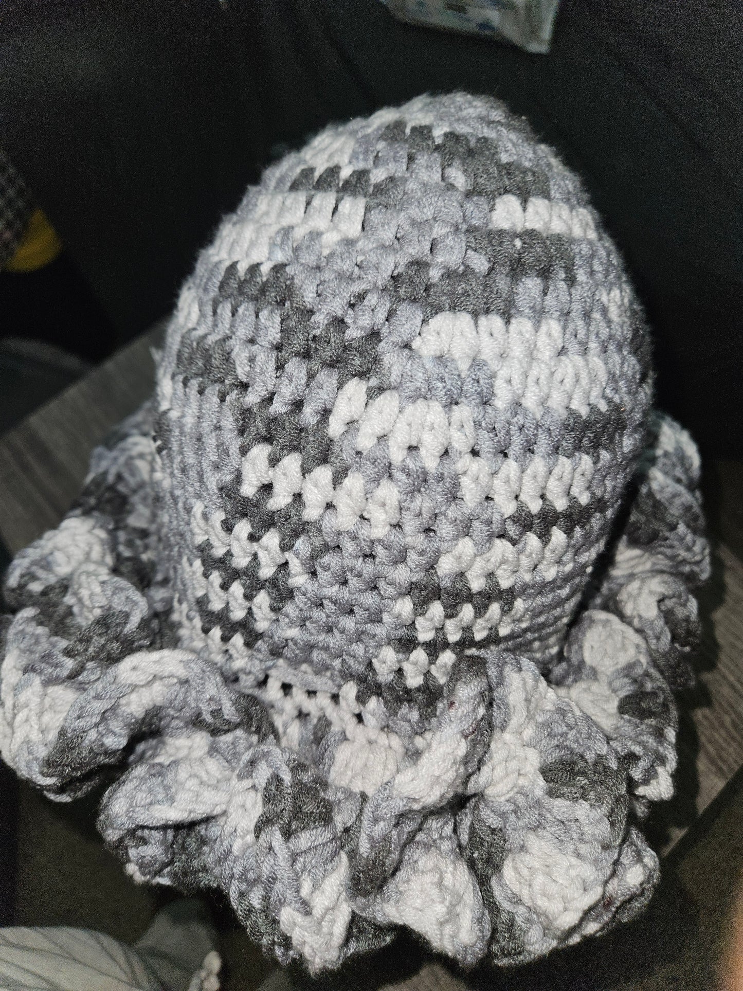 Gray Cozy Cotton Yarn Ruffle Hat, a one-of-a-kind handmade 