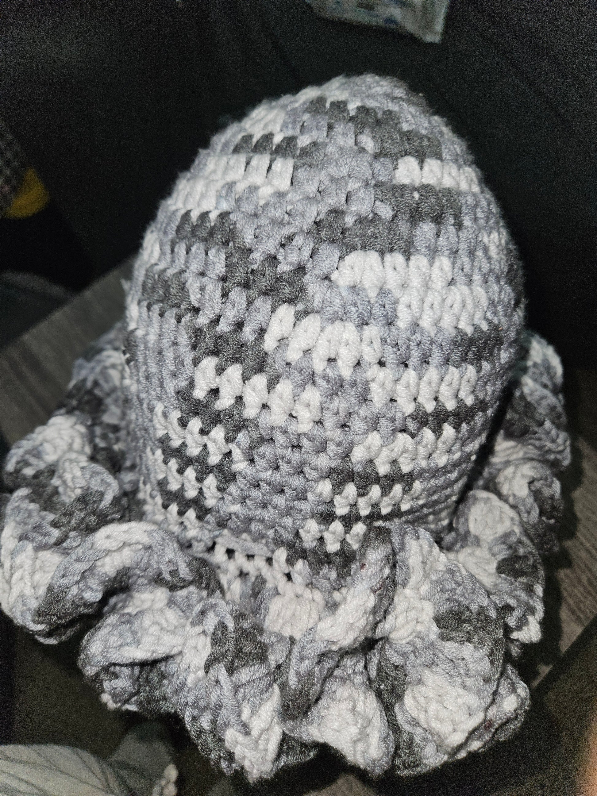 Gray Cozy Cotton Yarn Ruffle Hat, a one-of-a-kind handmade 