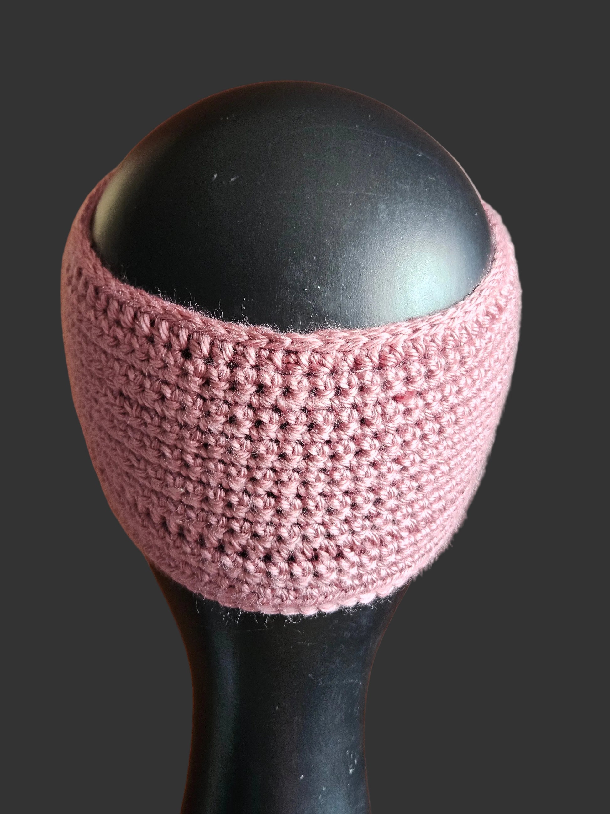 Handmade Dusty Rose twisted crochet ear warmer with a twisted center detail, natural hair friendly