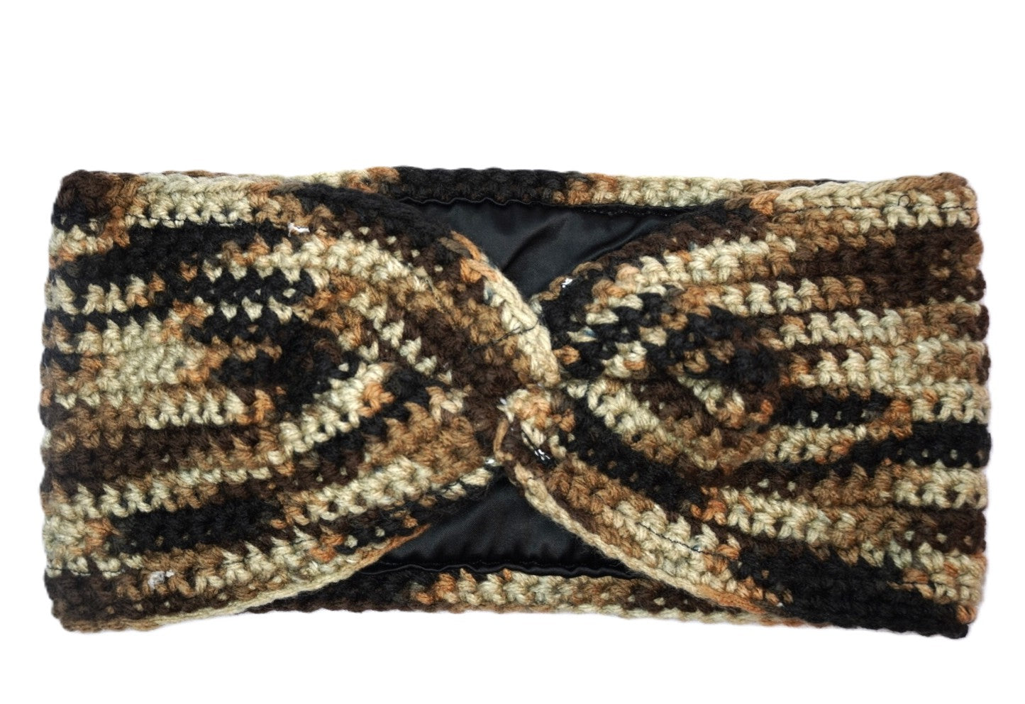 Brown Satin-Lined Crochet Ear Warmer Headband