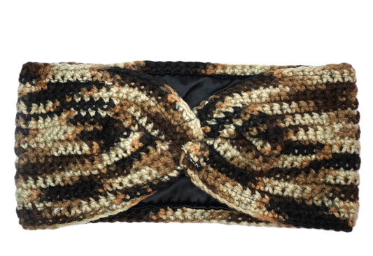 Brown Satin-Lined Crochet Ear Warmer Headband