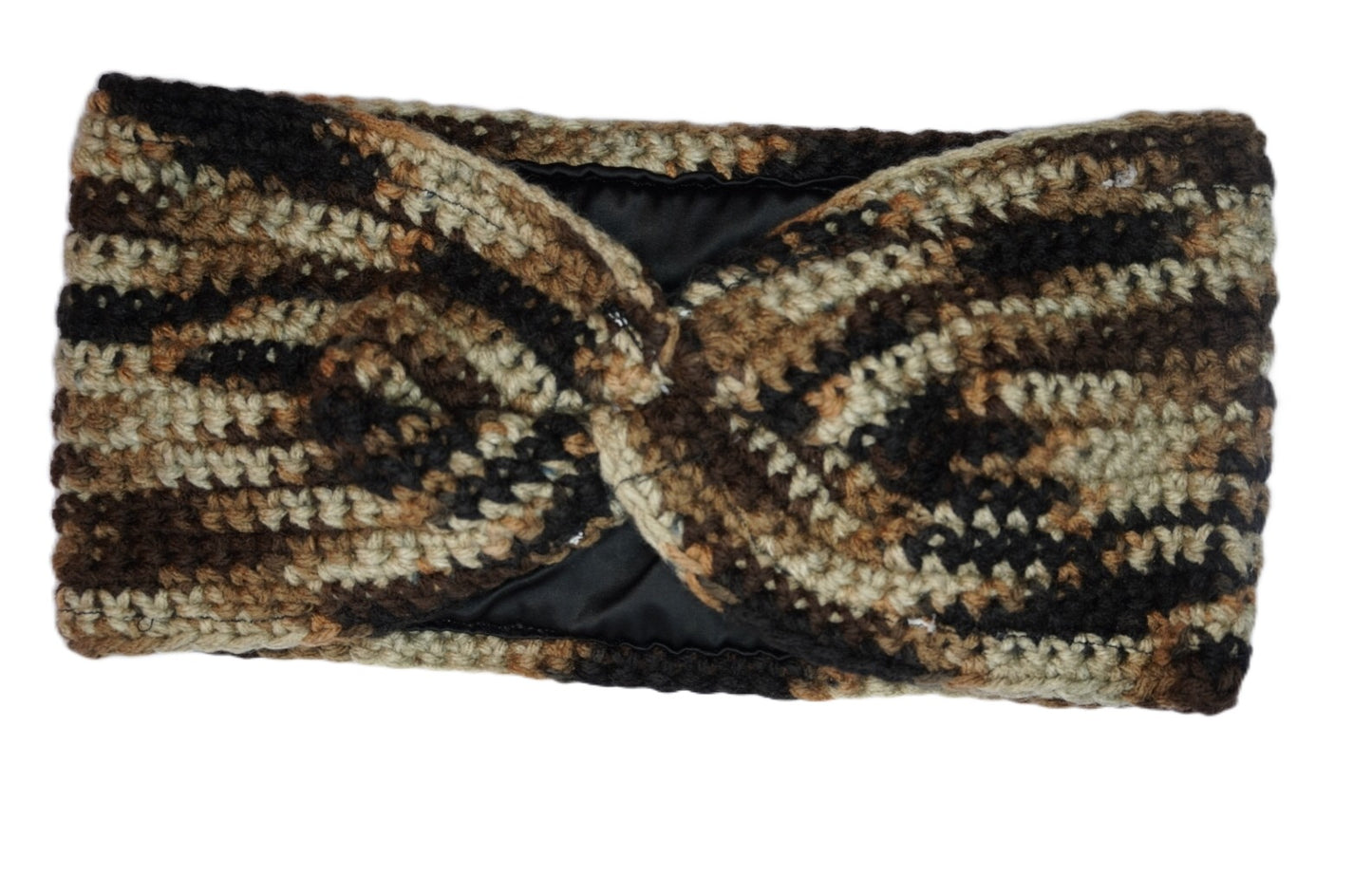 Brown Satin-Lined Crochet Ear Warmer Headband