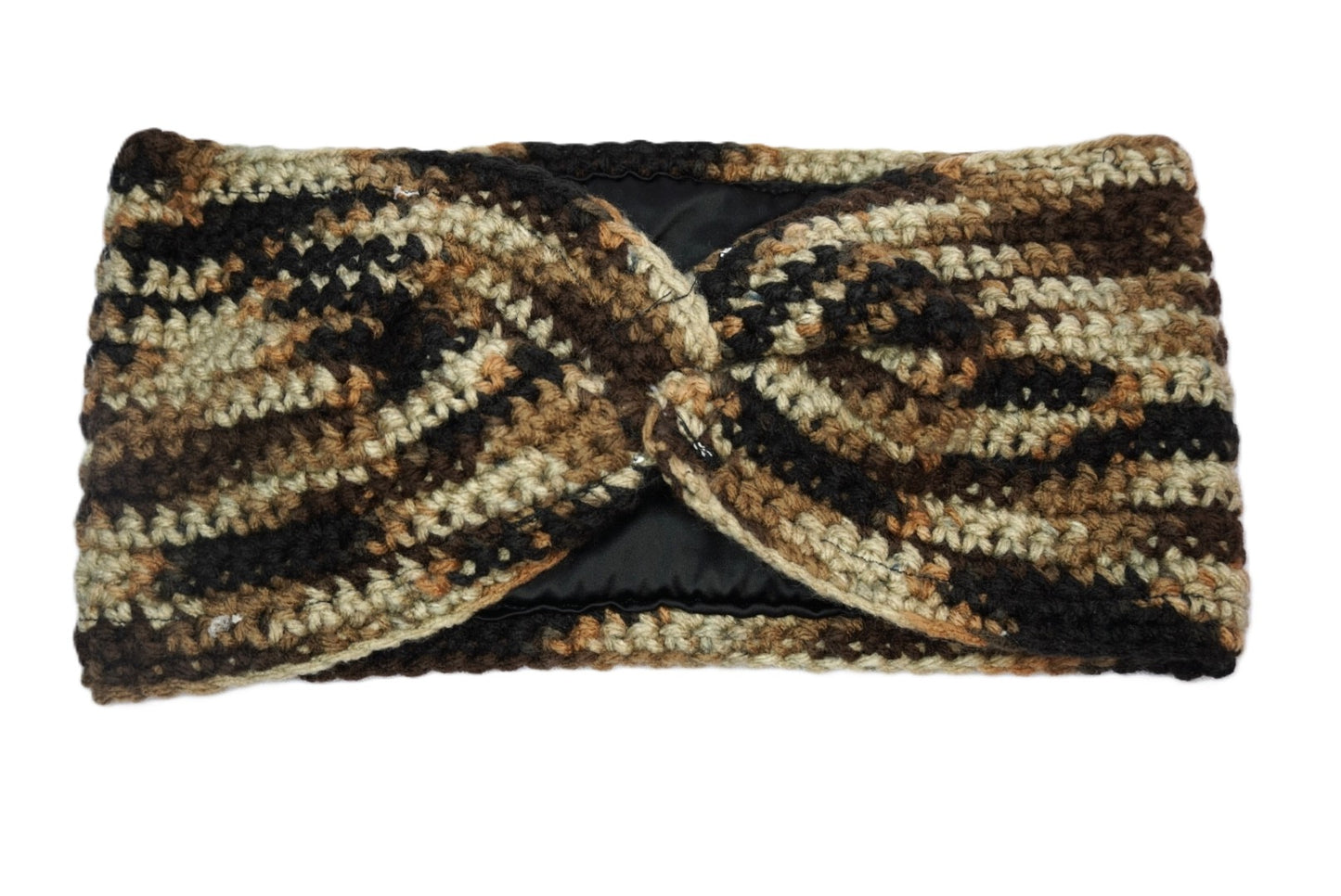 Brown Satin-Lined Crochet Ear Warmer Headband