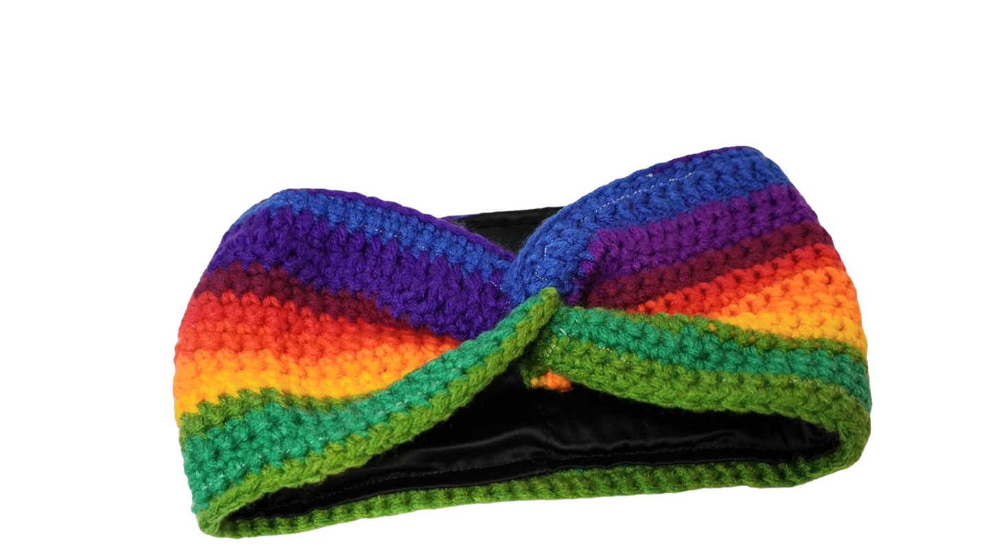 Rainbow Satin-Lined Crochet Ear Warmer