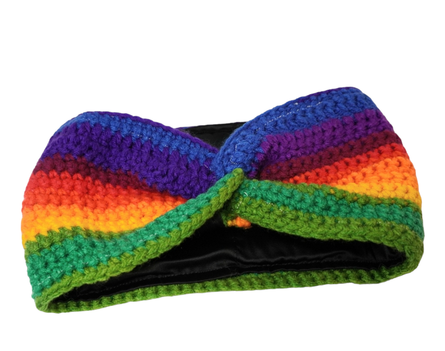 Rainbow Satin-Lined Crochet Ear Warmer