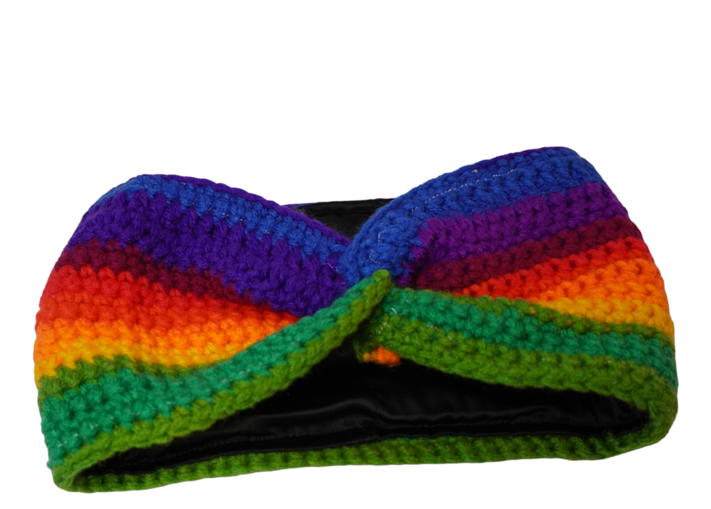 Rainbow Satin-Lined Crochet Ear Warmer