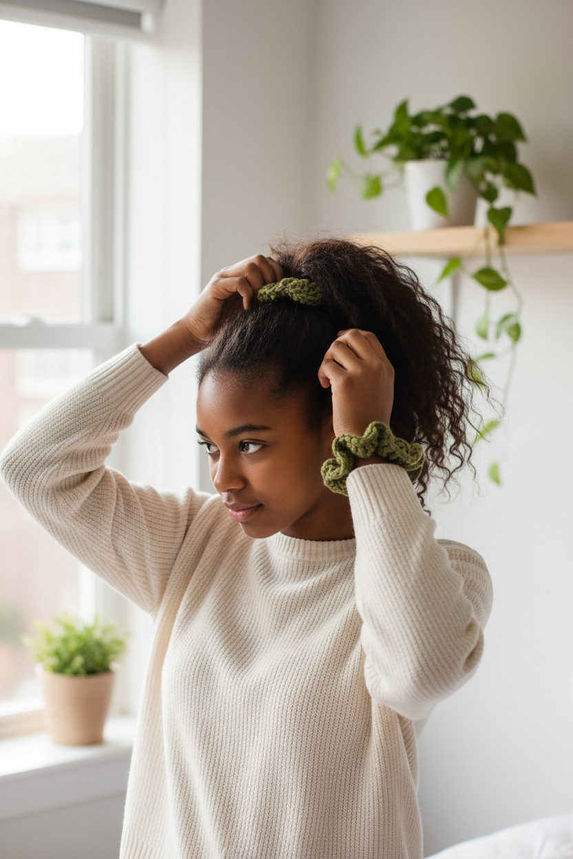 Olive Handmade Crochet Scrunchie
