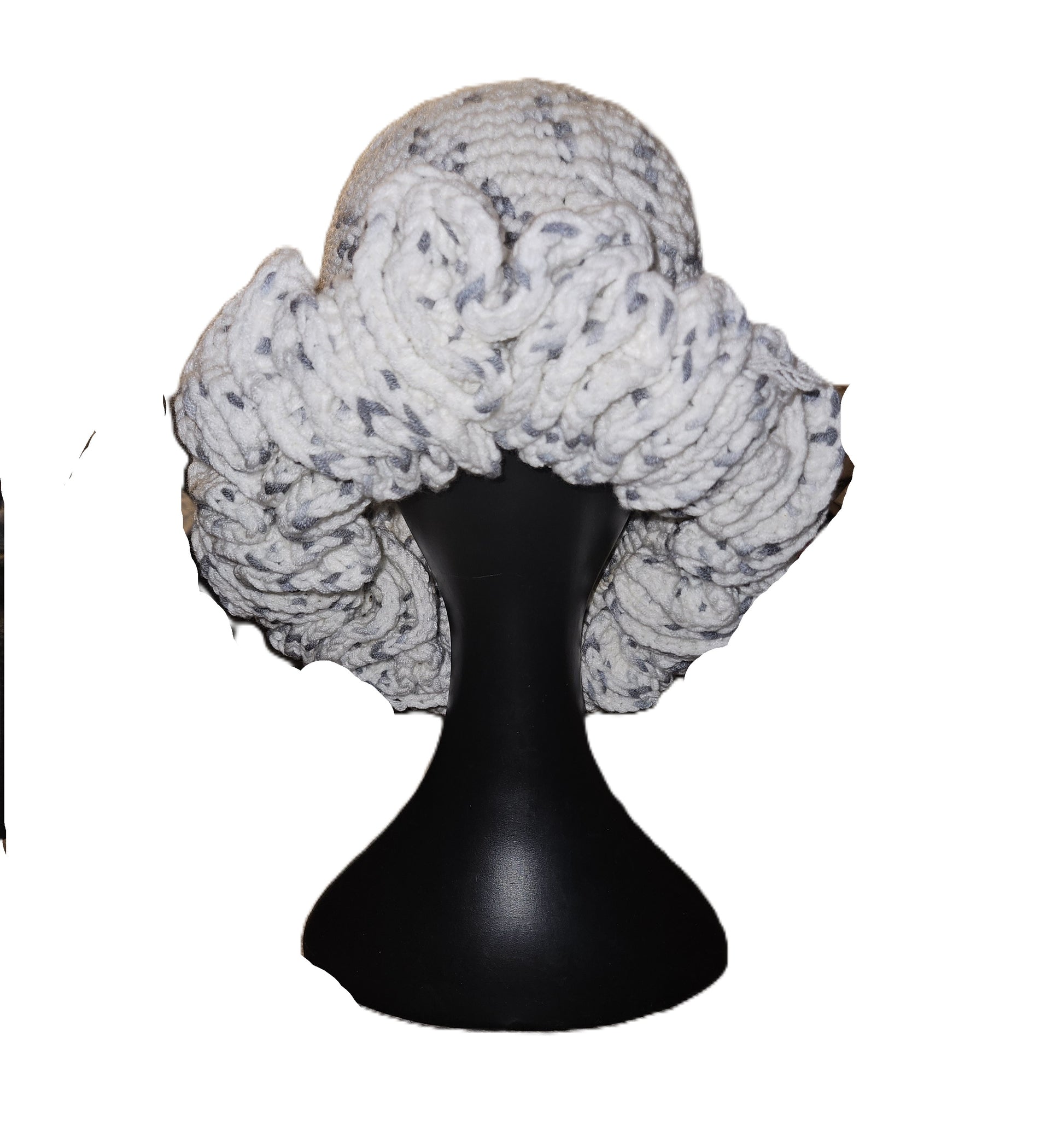 White Cozy Cotton Yarn Ruffle Hat 