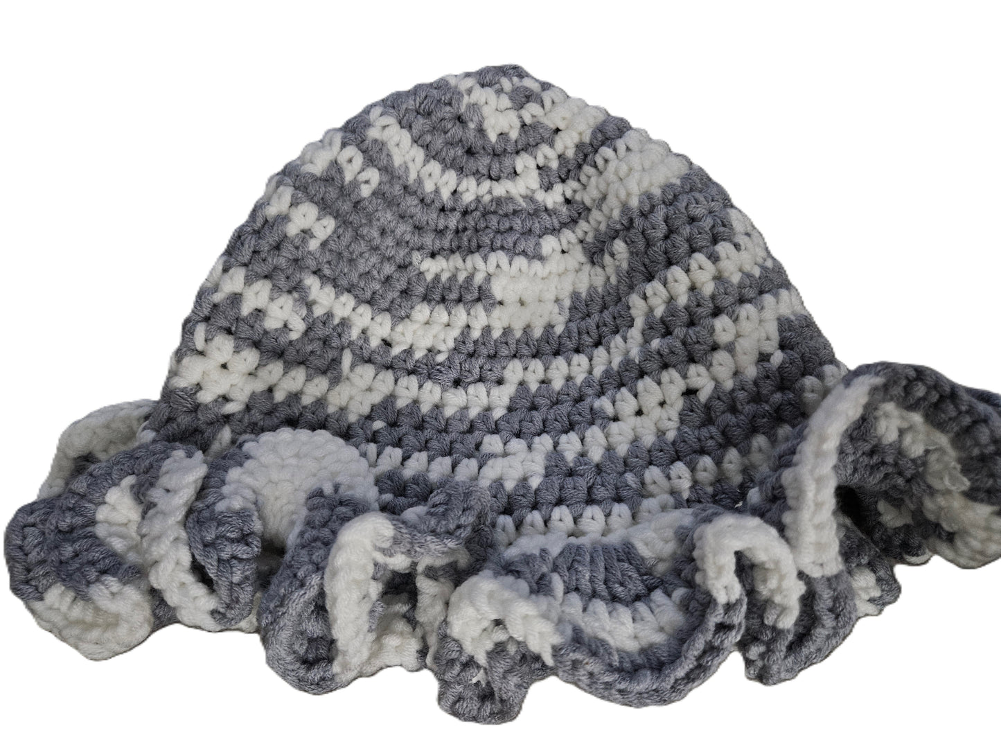 Silver Cozy Cotton Yarn Ruffle Hat