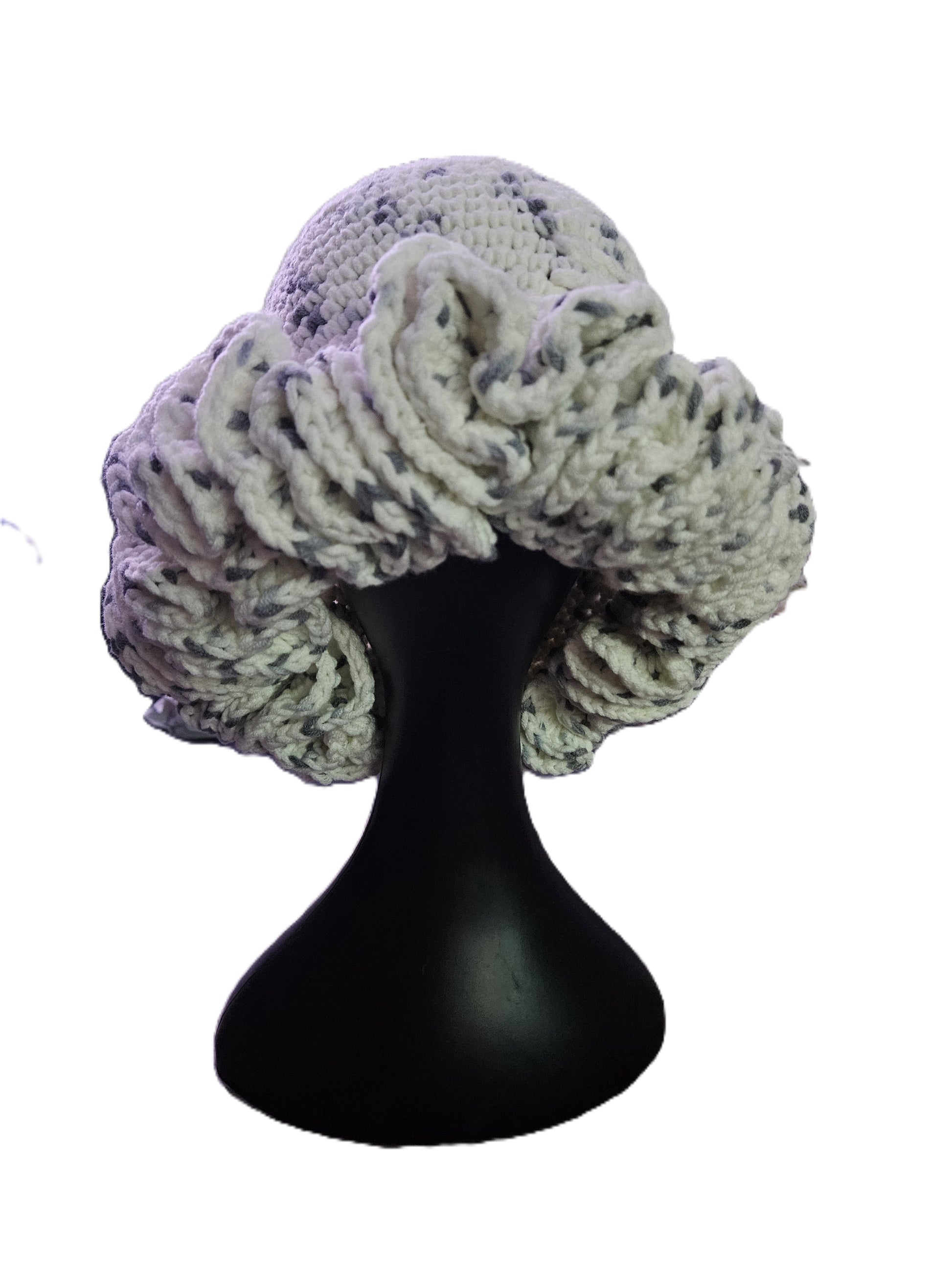 White Cozy Cotton Yarn Ruffle Hat – Handmade with Love