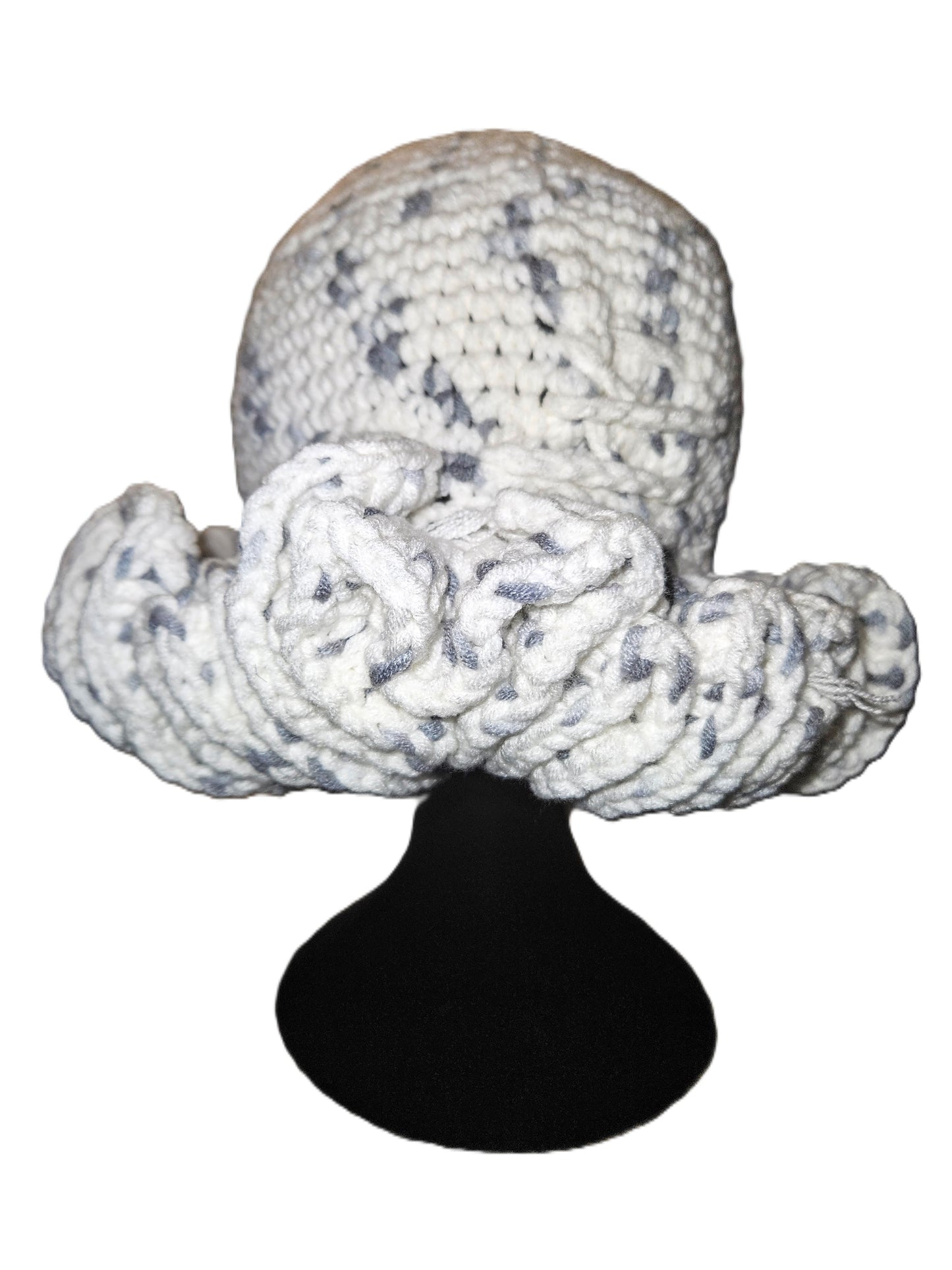 White Cozy Cotton Yarn Ruffle Hat – Handmade with Love